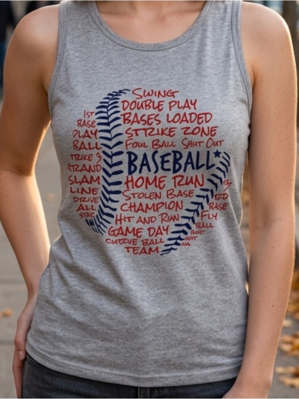 Gray Graphic Baseball Tank Top-NWOT